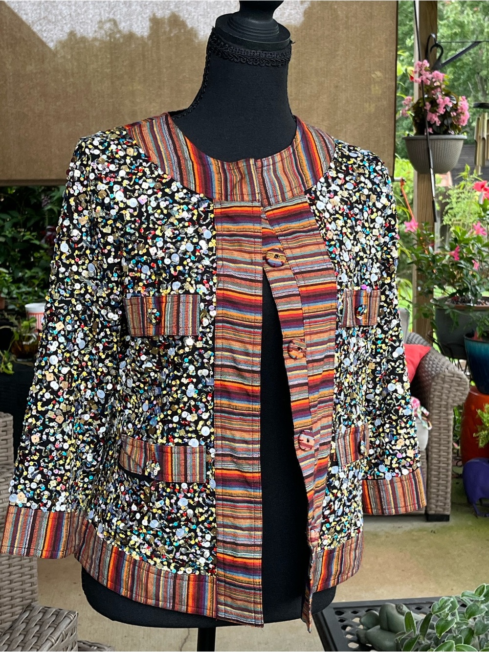 Vintage Berek Womens Multicolor Sequin & Stripe Jacket Small Peti